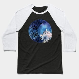 Mandala Moon Design Flower Blue and Pink Flowers Baseball T-Shirt